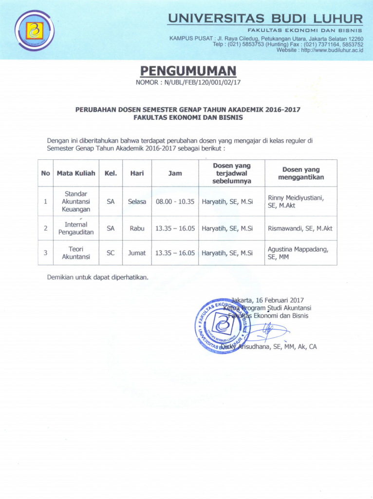 Perubahan dosen genap 1617